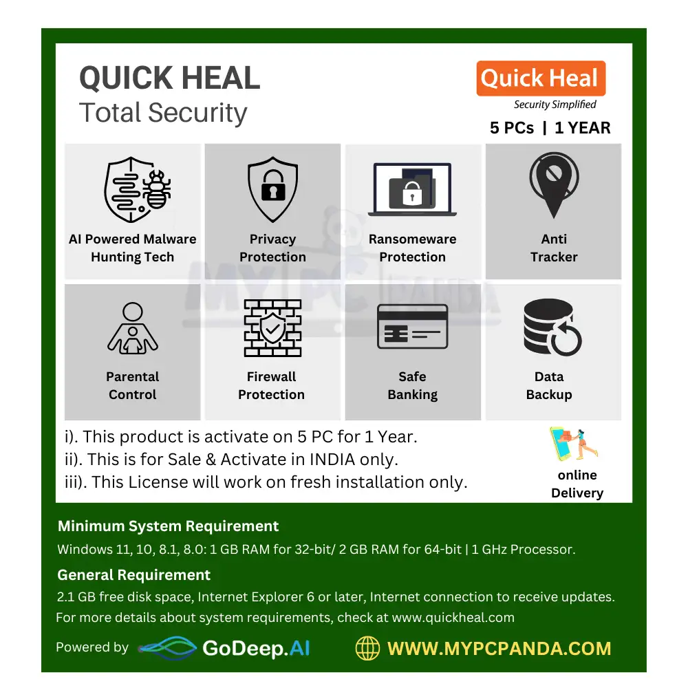 1770122860.Quick Heal Total Security 5 User 1 Year Antivirus Key Price - MY PC PANDA
